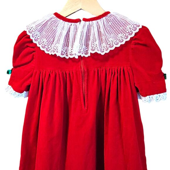 Vintage Toddler Christmas Dress Red Lace Collar Roses Size 4T Holiday Party - Picture 7 of 7